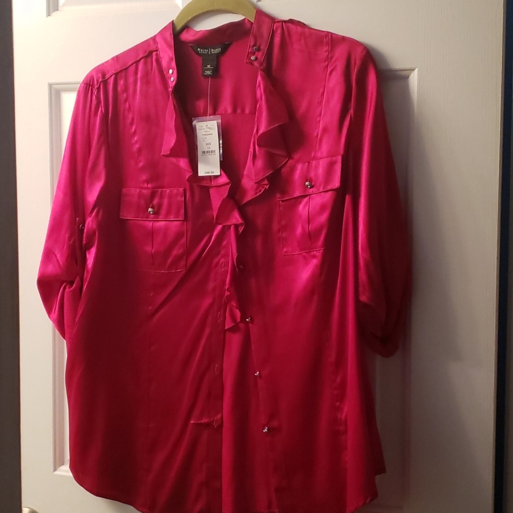 Red silk button down shirt